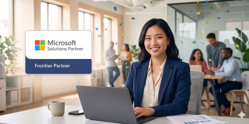 Embee Software Microsoft Frontier Partner badge and 17 Advanced Specializations announcement